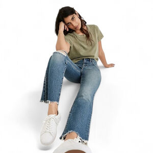 Madewell High Rise Slim Demi Boot Crop Jeans | Distressed Denim Sz 29